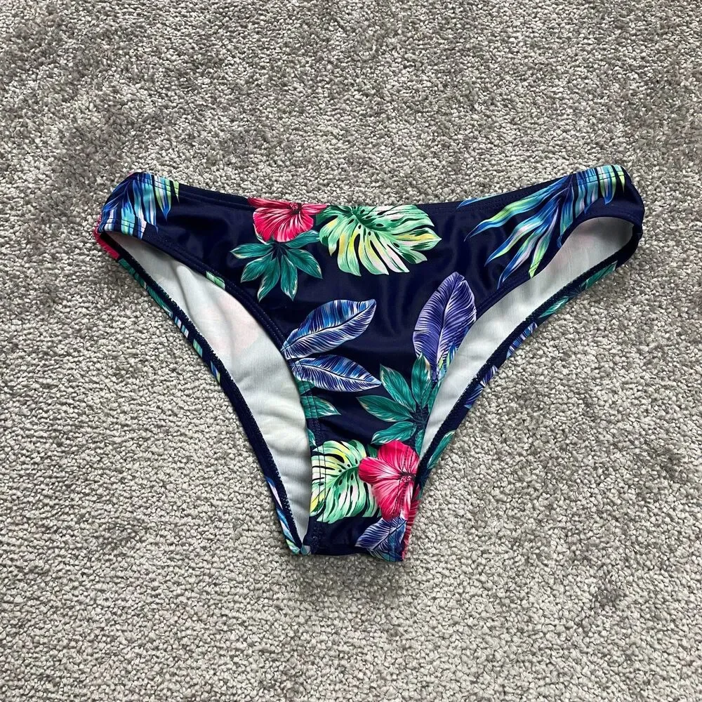 Shein Bikini Bottom Womens Small Multicolor Floral Mid Rise Summer Beach Pool